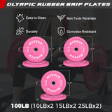 RitFit Barbell Weight Set - 4/6FT Olympic Barbell with Weight Plates (55-115LB Total) - Weightlifting Equipment for Squats, Curls, Deadlifts, Presses, Hip Thrusts 4FT Pink Bar with 100LB Pink Plates