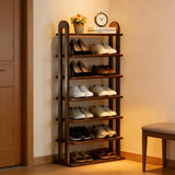 MKSDJIW 7-Tier Shoe Rack, 14 Pairs of Shoes, Made of Solid Wood, Tall Shoe Shelf with Removable Shelves, Suitable for Corners, Entryways, Wardrobes, and Doorways, (Walnut)