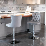 MOOLSUN Rotating Velvet Bar Stools Set of 6, Modern Padded with Nailhead Trim and Tufted Back, Adjustable Swivel Counter Height Stools for Kitchen Island, Bar, Club,Gray(Silver Base)