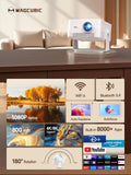 [Android 14 & 800ANSI] Magcubic Mini Projector 4K 8K Support, Smart Projector Native 1080P with WiFi 6, Bluetooth 5.4, Auto Focus, Auto Keystone, 180° Rotation, Portable Projetor for Bedroom HY450Max