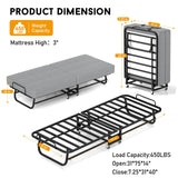 WATHPUR Folding Bed with Mattress, Portable Foldable Bed for Adults, Roll Away Guest on Wheels, Memory Foam Mattress and Metal Frame, Space Saving Fold Up for Easy Storage