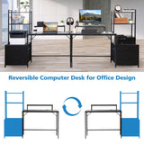 Computer Desk with Power Outlets and Storage Shelves, Reversible Home Office Desk with 2 Fabric Drawers