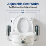 Raised Toilet Seat with Removable Padded Arms Adjustable Width 5" Toilet Seat Riser Supports 300lbs for Seniors, Pregnant, Handicap(N1FYT13-AZ)