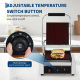 YS-811C 1800W Commercial Panini Press & Electric Grill, 9x9 Inch Sandwich Maker with 6-Temp Control, 110V Indoor Grill for Burgers, Panini, Breakfast, Silver