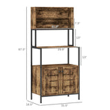 HOMCOM Kitchen Bakers Rack with Power Outlet, Coffee Bar Cabinet with Storage Shelves, Microwave Stand with Louvred Door Cabinets, Rustic Brown