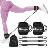 HOXWC Ankle Resistance Bands with Cuffs, Ankle Bands for Working Out, Glute Workout Equipment, Portable Cable for Glutes Workouts, Kick Back Ankle Straps