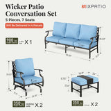 MIXPATIO 5-Piece Wrought Iron Patio Conversation Set, Rocking Chairs, Blue