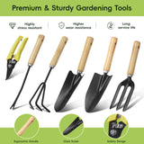 9-Piece Gardening Tool Set, Heavy Duty Garden Tool Set with Wood Handle, Premium & Durable Hand Tools Gardening Kit