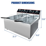 Commercial Deep Fryer with Basket, 16.8 QT Stainless Steel Electric Countertop Fryer with Double Tanks and Temperature Control