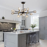 OKES Black Crsytal Chandelier,Sputnik Chandeliers with 12-Lights,Modern Adjustable Height Semi Flush Mount Ceiling Light Fixture for Dining Room,Kitchen Island,Living Room,Bedroom