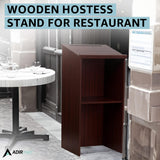 Adir Wooden Podium Stand - Speaking Podium with Storage Shelf, Hostess Stand for Restaurant, Lecture Podium