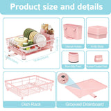 Dish Drying Rack - Space Saving Dish Rack - Dish Racks for Kitchen Counter with Drainboard,Rustproof Dish Drainer with Removable Utensil Holder, Pink