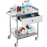 VEVOR Stainless Steel Utility Cart with Wheels - Medical/Dental Lab Cart - 2 Shelves/1 Drawer