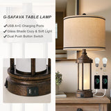 G-SAFAVA 25'' Table Lamp for Living Room Bedroom Farmhouse Metal Lamps with 2 USB Ports, Built-in Frosted Glass Night Light Vintage Industrial Nightstand Bedside End Lamp, 2 Bulbs Included, Bronze