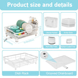 Dish Drying Rack - Space Saving Dish Rack - Dish Racks for Kitchen Counter with Drainboard, Rustproof Dish Drainer with Removable Utensil Holder, White