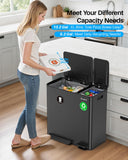 Dual Trash and Recycling Bins for Kitchen, 13.2 + 5.2 Gal (50+20L) Stainless Steel Trash and Recycle Bin Combo with Soft-Close Lid