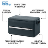 Coleman Snap 'N Go 55-Quart Collapsible Hard Cooler, Portable Hard-Sided Cooler with Waterproof Removable Liner, Space-Saving & Quick Set Up, 64 Hours Cold, Mussel Grey