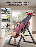 YOLEO Gravity Heavy Duty Inversion Table with Headrest & Adjustable Protective Belt Back Stretcher Machine for Pain Relief Therapy (Red02)