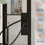 HOOBRO Bakers Rack with Power Outlet and LED Light, Microwave Stand with Sliding Barn Door, Coffee Bar Cabinet with 6-S Hooks, Kitchen Storage Shelf with Cabinet, Rustic Brown and Black BF23UDHB01