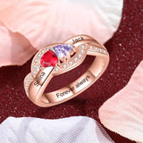 Oseew Personalized 14K Yellow Gold 2 Birthstones Rings Mother's Ring 10k solid Gold 2 Birthstones Rings 14k gold for Mom Jewelry 18K yellow gold Personailzed 2 Birthstones Rings