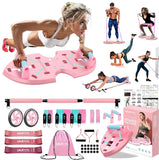 LALAHIGH Home Workout Equipment for Women, Multifunction Push Up Board, Portable Home Gym System with Resistance Bands,Ab Roller Wheel, and 20 Gym Accessories, Professional Strength Training Exercise LALAHIGH