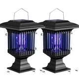Qualirey 2 Pcs Solar Bug Zapper Outdoor with Stake Waterproof Mosquito Killer Lamp Lantern with White and UV Light Portable Cordless Mosquito Insect Zapper for Patio, Backyard, Garden, Camping