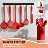 Kitchen Cooking Utensils Set with Holder, Homikit 15-Piece Silicone Spatula Set for Nonstick Cookware, 446°F Heat Resistant Spoon-Red