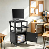 Mobile AV Cart with Locking Cabinet, Adjustable Rolling Computer Cart Large Utility Carts w/Pullout Keyboard Tray 3 Outlets & 2 USB Ports for Home Office