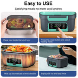EDCREATY Electric Heated Lunch Box, 1.5L - 6.3 Cups 100W Rechargeable Smart Self-Heating Food Warmer with Removable Divider, Spoon, Fork, BPA Free, Portable Lunchbox for Car Travel Office Lake Green