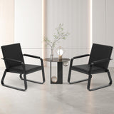 wonline 2Pcs Waiting Room Chair with Armrest Black PU Leather Office Furniture, Office Guest Seating Lobby Conference Reception Chairs for Airport Clinic Hospital Bank Salon Barber