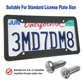 BGGTMO Carbon Fiber License Plate Frames- 2 Pack Black Aluminum Printed Carbon Patterns Car Tag Cover for Front & Rear, 4 Hole Heavy Duty Universal Holder Mount Screws with Caps