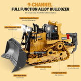 ADTHLIER Remote Control Excavator (11-Channel), Dump Truck, Bulldozer, Loader (9-Channel), 2.4GHz Remote Control Construction Vehicles, Metal Construction, with Cool Lights and Sound Effects, 4-Pcs