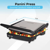 Courant Panini Press Gourmet Sandwich Maker, Super Slim Design with Foldable Handle, 4 Servings Grill with Non-Stick Plates, Opens 180° for Table Grill, Stainless Steel 1400 Watts