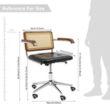 Height-Adjustable Office Chair with Wheels, Wood Armrest & Walnut Back