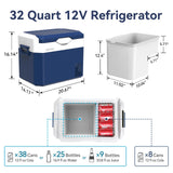 Car Refrigerator Portable 12V Fridge 32 Quart 12 Volt Freezer Compressor Cooler 12V/24V DC 110～240 V AC for Truck Van RV Camper SUV and Home Use