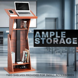 Pneumatic Height Adjustable Podium, Professional Presentation Lectern with 24 inch Platform and Storage Shelves