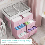 BOLUO Changing Table Dresser with 6 Fabric Drawers, Baby Dresser with Changing Table Top Diaper Changing Station with Storage for Nursery Modern Pink