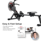 Sunny Health & Fitness Premium Smart Air & Magnetic Resistance Rowing Machine, Foldable Long Silding Rail Exercise Rower for Home Training