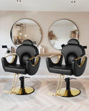 Black and Gold Salon Barber Chair, Reclining Salon chair for Hair Stylist for Home, Barber Chair with Hydraulic Pump, 360° Swivel, Beauty Hairdresser Chair Equipment for Spa, Tattoo, and Shampoo