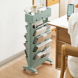 5 Tier Rolling Book Cart Multi-Functional Movable Storage Bookshelves with Lockable Wheels for Study Office Library Classroom, (Blue, with Wheel)