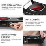 Hot Plate 1800W Double Infrared Ceramic Electric Stove for Cooking, Dual Control Cooktop Burners, Portable Anti-scald Handles Techwood