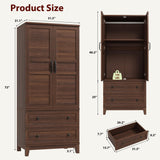 GarveeHome Armoire Wardrobe Closet with 2 Drawers,72 in Wooden Wardrobe Cabinet with Hanging Rod, Tall Clothing Armoire Cabinet with Doors and 18 Adjustable Shelves for Bedroom, Clothes,Walunt Brown