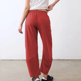 SeeLuNa Women Barrel Travel Pants Elastic Waistband Tapered Leg Baggy Mid Rise Work Trousers Lounge Pant with Pockets(Red,M)
