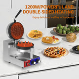 HTTSICHI Commercial Waffle Maker - Belgian Waffle Maker w/Non-stick Baking Pan and 550℉ Heating, 1200W Rotating Waffle Iron for 1.2" Thick