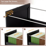 Tall File Bookcase with Power Outlet & Printer Stand, 2 Drawer Filing Cabinets for Home Office Fit Hanging A4 File
