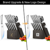 Kitchen Knife Set with Block and Built-in Sharpener, Japanese Stainless Steel 14-Piece Knife Set with Utility Knife, Dishwasher Safe, Non-Slip Ergonomic Handles