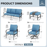 MFSTUDIO 7 Piece Metal Patio Furniture Set with Denim Blue Cushion