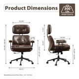 HOOOWOOO Mid Century Modern Ergonomic Office Chair, Comfy Executive Chair with Extra Wide Tufted Cloudy Seat, Lumbar Support, High Reclining Back, PU Leather Dark Brown
