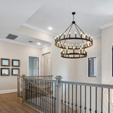 HHR 48 Inch 2 Tier Wagon Wheel Chandelier, 36-Light Extra Large Black Round Chandelier, Rustic Farmhouse Light Fixture for High Ceilings, Dining Room Living Room Foyer Entryway