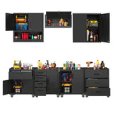 Metal Garage Storage Cabinets System, 7-Pcs Workshop Tool Cabinet Set,Black